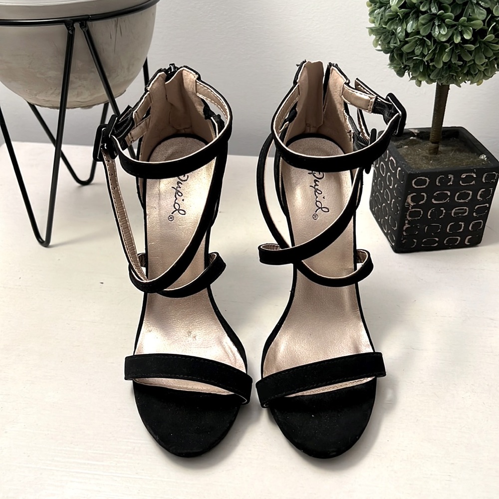 Black suede strappy stilettos
